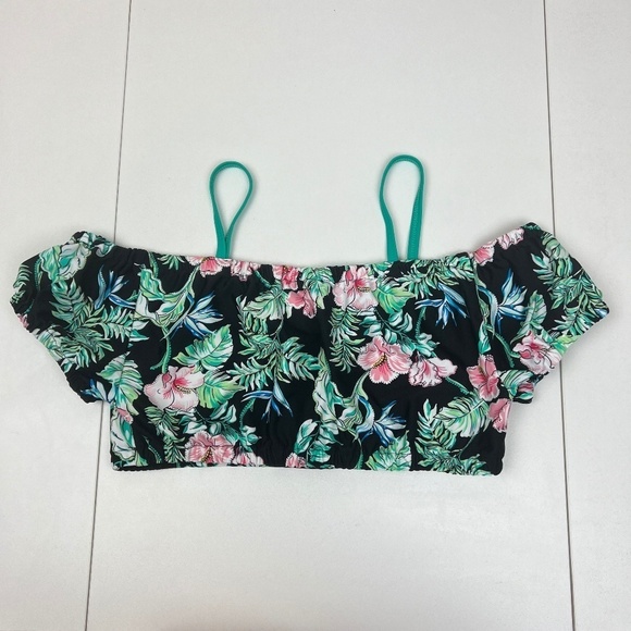 Tommy Bahama Girls Off Shoulder Cap Sleeve Bandeau Bikini Top in Black Sz 16 - Picture 1 of 4